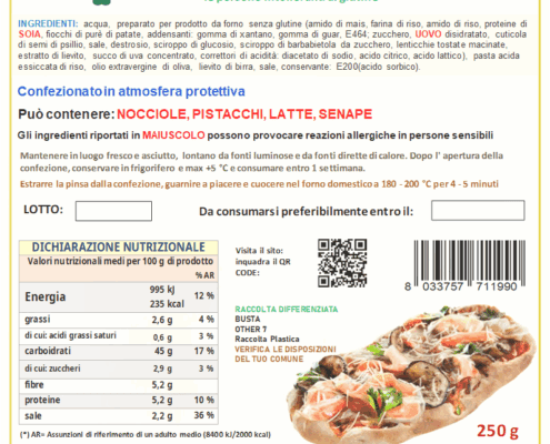 etichetta pinsa creata con il nostro programma per creare le etichette dei prodotti alimentari