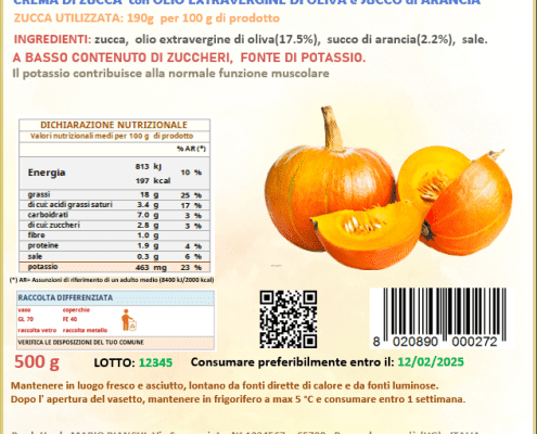etichetta crema di zucca creata con il nostro programma per creare le etichette dei prodotti alimentari