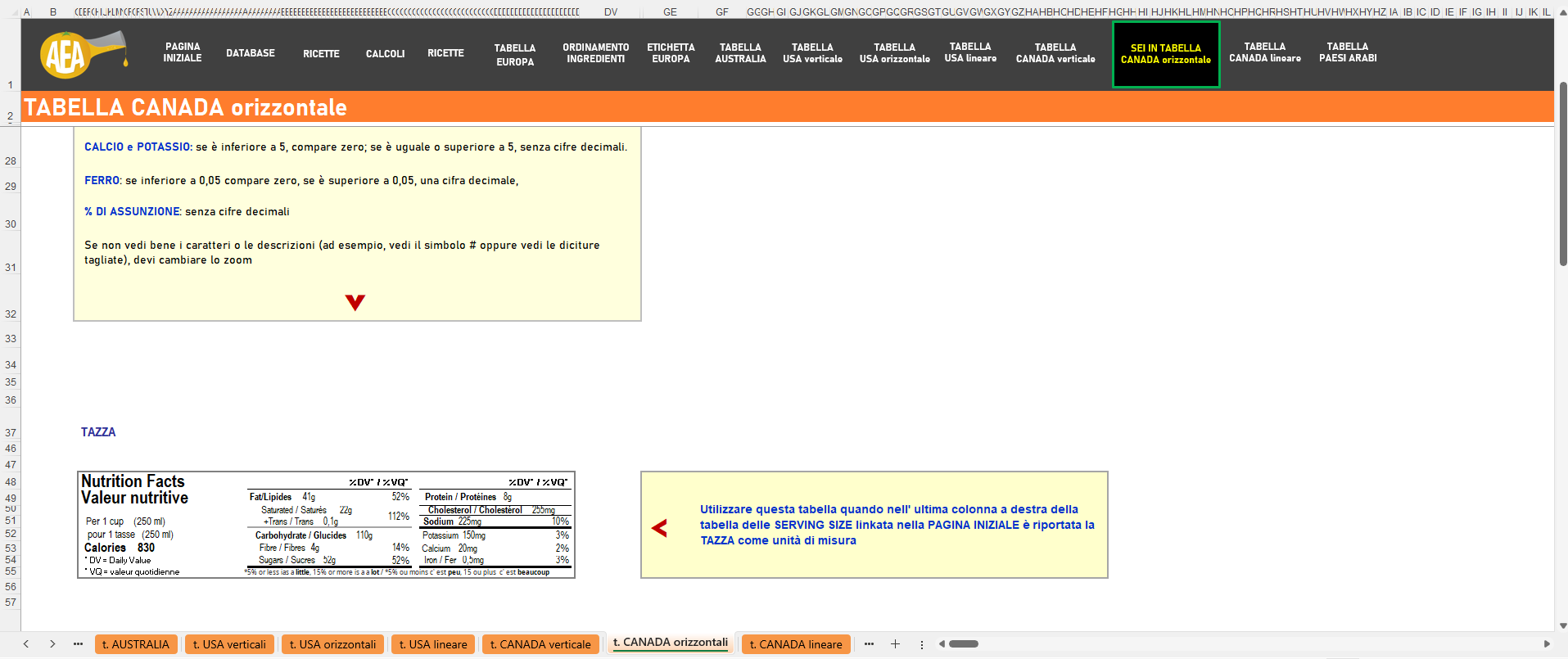 foglio tabella CANADA orizzontale