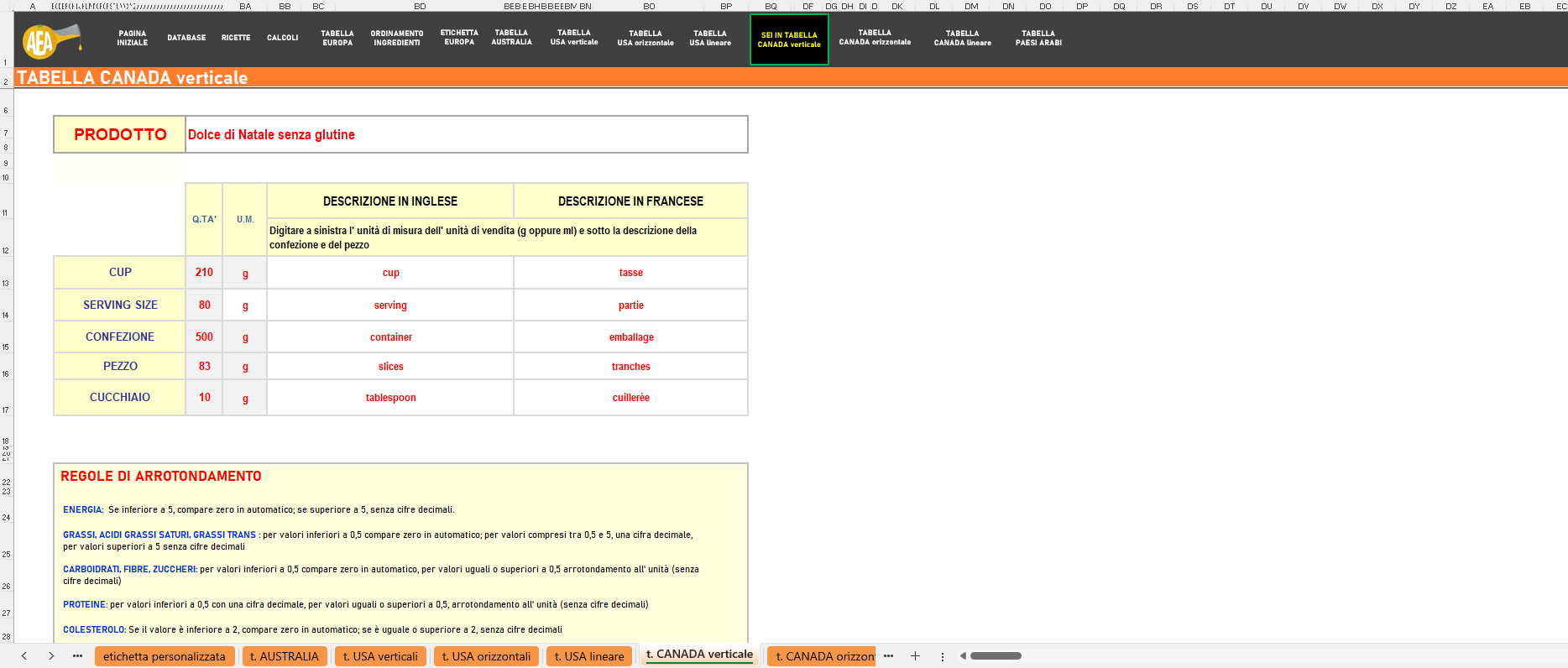 foglio tabella CANADA verticale
