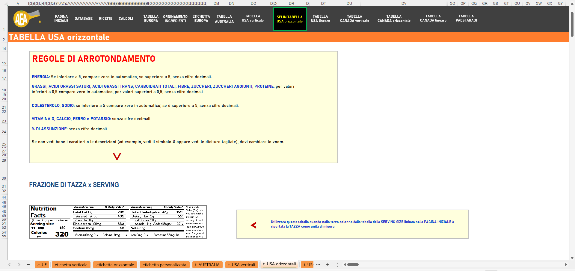 foglio tabella USA orizzontale