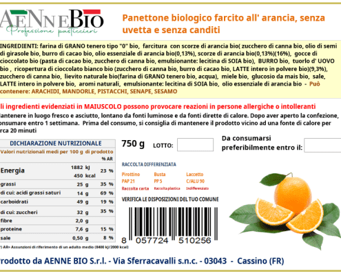 etichetta panettone all' arancia creata con il nostro programma per creare le etichette dei prodotti alimentari