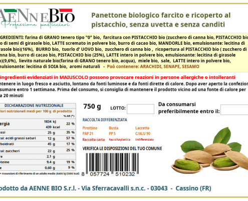 etichetta panettone al pistacchio creata con il nostro programma per creare le etichette dei prodotti alimentari
