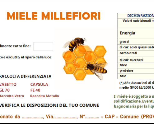 etichetta miele millefiori creata con il nostro programma per creare le etichette dei prodotti alimentari