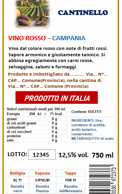 Etichetta creata con il programma di AEA per creare le etichette dei vini