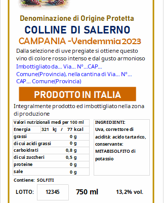 Etichetta vino realizzata con il programma di AEA per creare le etichette dei vini