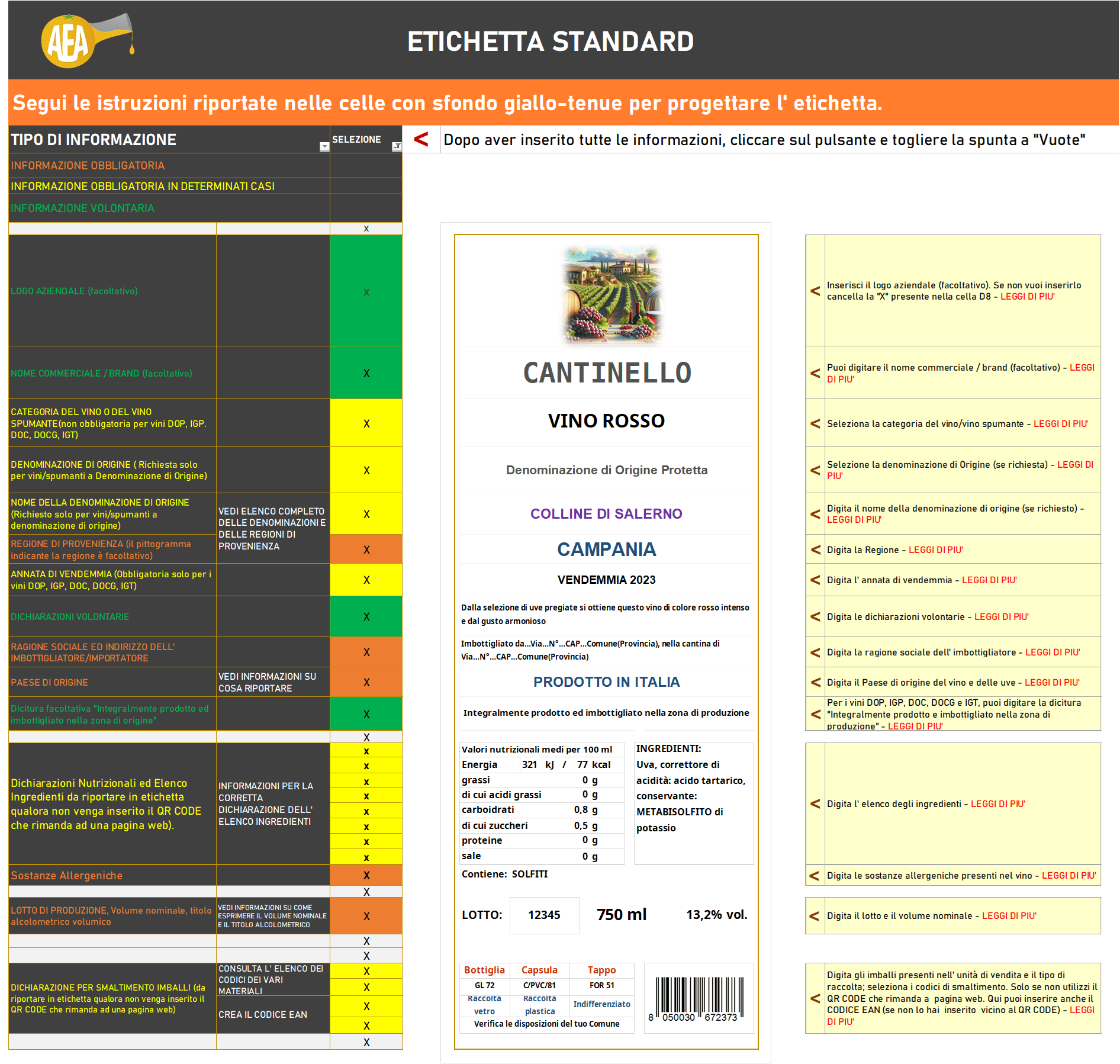 Guida al software per creare le etichette dei prodotti alimentari