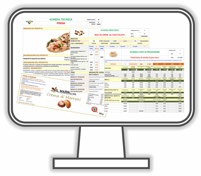 Programma per creare le etichette dei prodotti alimentari, ler schede processo, le schede etichette e per calcolare i costi di produzione.