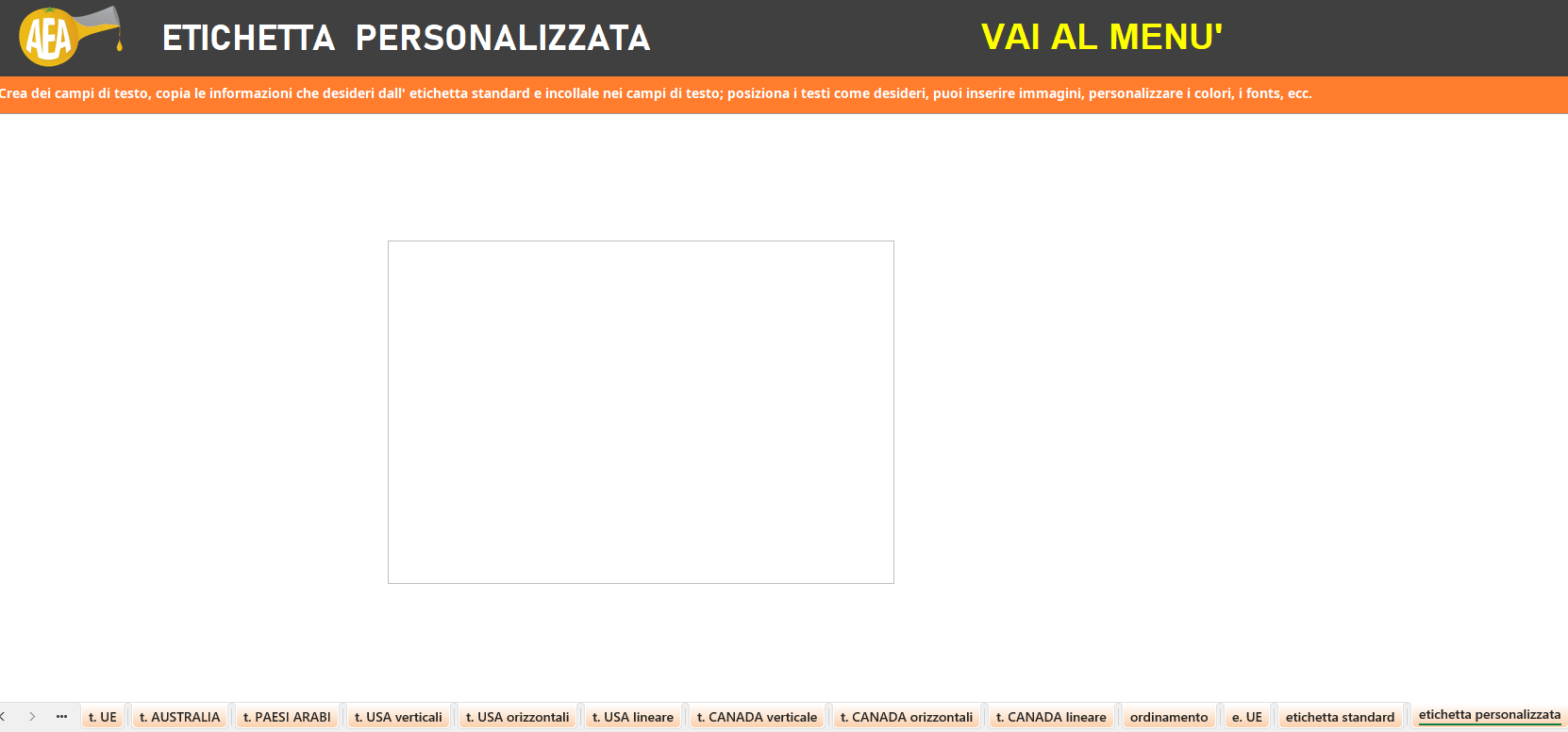 Foglio etichetta personalizzata del software per creare le etichette dei prodotti alimentari